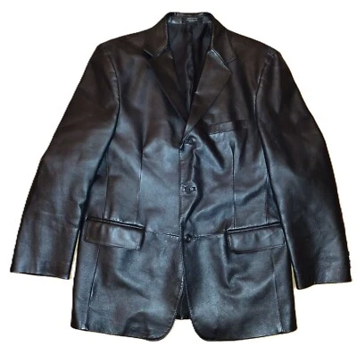 ABRIGO DEPORTIVO Stafford Para Hombres 100% Cuero Blazer Chaqueta M Negro 3 Botones Forrado Foto 1 de 4