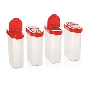 Tupperware Plastic Spice Shakers Set of 4 Large Red Seals (White and Red)