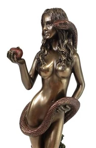 8.5" Eve Serpent Holding Apple Standing Garden of Eden Nude Statue Bronze Color - Picture 1 of 5