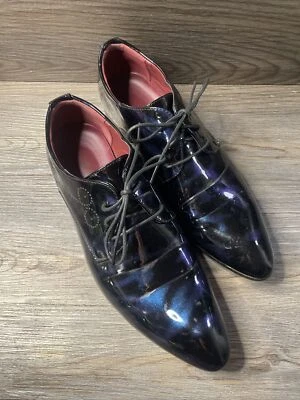 Vestido de moda masculino business sapato biqueira pontiaguda floral couro envernizado com cadarço Oxford - Imagem 1 de 4