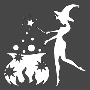 1- 5.5x5.5 inch Stencil, (VE-1) Magic Cauldron Witch (6mil) - Picture 1 of 2