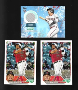 2023 Topps Holiday Gabriel Moreno Jugador Reliquia Desgastada Novato RC X3 Diamondbacks - Imagen 1 de 2
