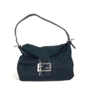 FENDI vintage FF logo shawl Hand Bag Shoulder Bag Jersey / Leather Black - Picture 1 of 12