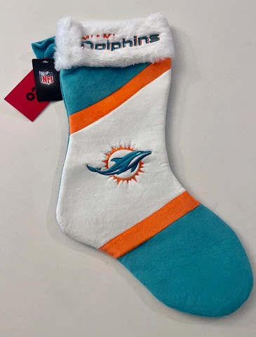 NFL Miami Dolphins Christmas Stocking Holiday Decoration Football Teal White Cover