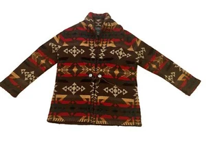 $2k Vtg Ralph Lauren Red Medium Knit Ranch Cardigan Southwest Polo Jacquard - Picture 1 of 23