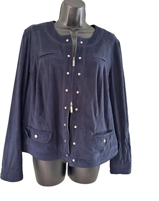 Bonita Blue Faux Suede Jacket Womens Size 42 Blue Double Zip Front Pockets - Image 1 of 4
