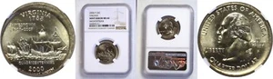 2000-P 25C Virginia State Quarter Broadstruck Mint Error NGC MS 66 #011 - Picture 1 of 3