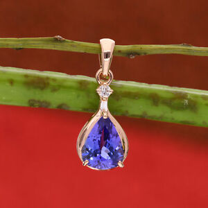 Tanzanite Pear Pendant 18k Rose Gold SI/HI Diamond Handmade Jewelry 1.47 Tcw