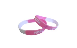 Pulsera 2 Cáncer de Mama ""HOPE FAITH LOVE"" ROSA Cinta Caridad Pulsera * NUEVA - Imagen 1 de 2