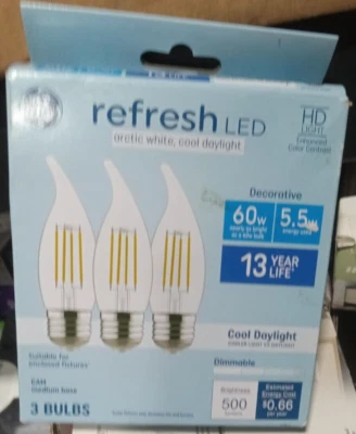 GE Refresh LED Cool White Chandelier Bulbs 60w Medium Base 3 Pack - Image 1 of 3