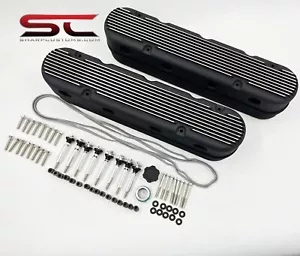 LS1 LS2 LS3 Valve Covers w/Coil Mounts + Cover for LS swaps BLACK machined FINS - Picture 1 of 4