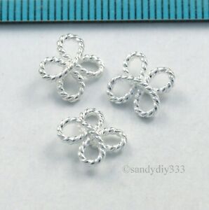4x BRIGHT STERLING SILVER RIBBON FLOWER LINK CONNECTOR BEADS 8.6mm #547