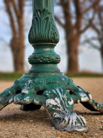 Vintage Cafe Bistro Table w Ornate Carved Design Cast Iron Asian Dragon Base Cover