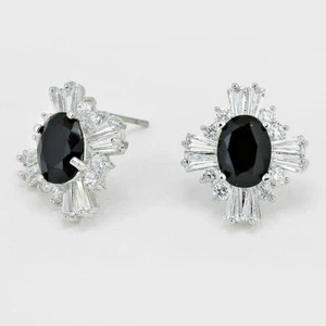 Black Oval Crystal Cubic Zirconia CZ Stud Bridal Wedding Prom Fashion Earrings - Picture 1 of 4