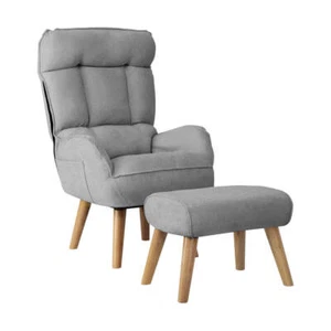 Oikiture Armchair wit Stool 360° Swivel Seat Grey - Picture 1 of 10