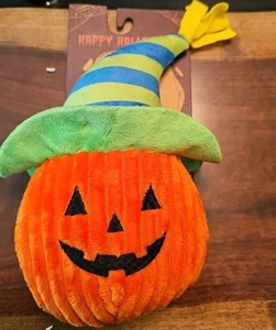 Halloween Plush Dog Toy With Squeaker Pumpkin In A Hat Jack-o'-lantern - Picture 1 of 3
