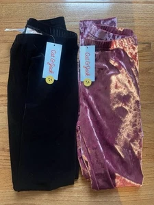 Lot of 2 Cat & Jack Girl's S 6/7 Crushed Velour Leggings Black and Purple NWT - Picture 1 of 3