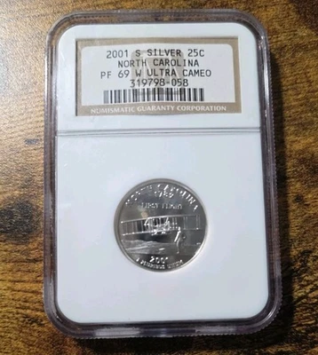 2001 S Prata 25c Carolina do Norte NGC PF69 Ultra Cameo - Imagem 1 de 4