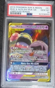 2019 POKEMON UNBROKEN BONDS MUK & ALOLAN MUK GX #61/214 PSA 10 GEM MINT - Picture 1 of 2
