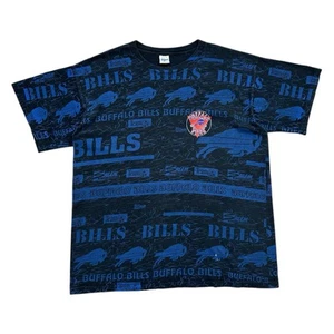 VTG 90s NFL BUFFALO BILLS SALEM SPORTSWEAR ALL OVER PRINT AOP T-SHIRT SIZE XL - Picture 1 of 8