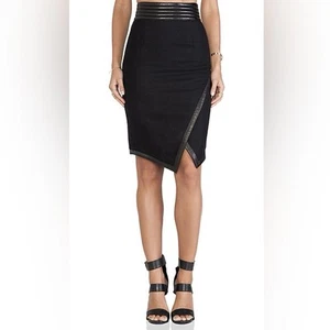 SKINGRAFT Jonny Cota Wolle Bleistiftrock Lederfutter schwarz asymmetrischer Schnitt Gr. XS - Bild 1 von 6