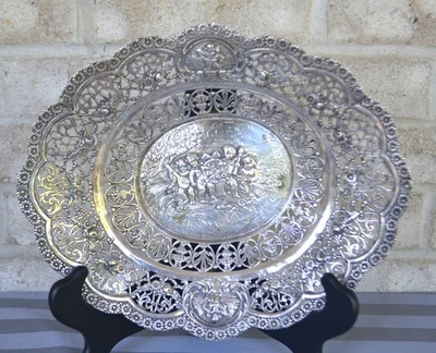 Antigua canasta alemana Hanau 800 plata reticulada y reposada Putti Bowl Foto 1 de 4