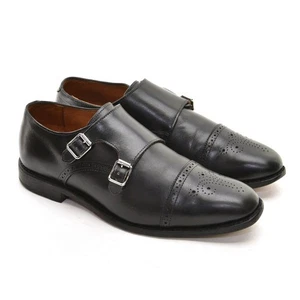 Men Allen Edmonds St John's Double Monk Strap 9.5 D Black Leather Brogue Shoes - Picture 1 of 8