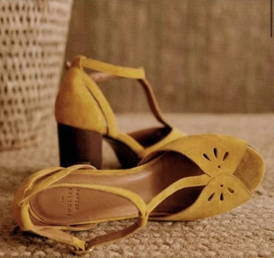 Sezane Simone High Sandals Open toe Block Heel T-Strap Suede Ochre Sz EU 37 US 6 - Image 1 of 4
