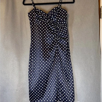 Donna Ricco Navy Blue and White Polka Dot Mini Dress. Excellent Condition. - Image 1 of 4