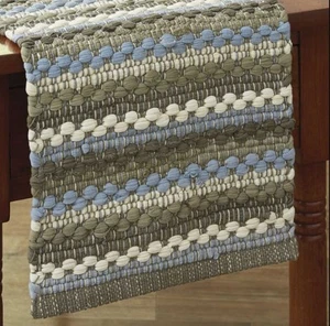 Park Designs Prairie Wood Chindi Blue Gray Striped 54in Cotton Table Runner - Picture 1 of 1