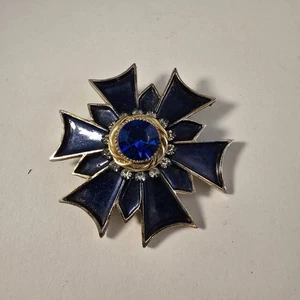 Vintage Benedikt N.Y. Blaues Malteserkreuz Starburst Brosche Anstecknadel Goldfarben... - Bild 1 von 3