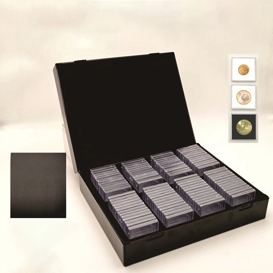 100pcs 40mm Wood Box Square Clear Coin Cases Capsules Storage Box Holder Case - Image 1 of 4