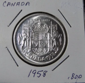 1958 Canada 50 Cents .800 Silver Canadian Coiin - Picture 1 of 5