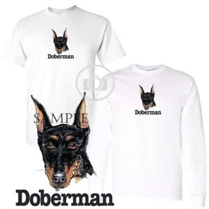 Doberman Pinscher Fun Dog Breed Cartoon Short / Long Sleeve White T Shirt M-3X  - Picture 1 of 3