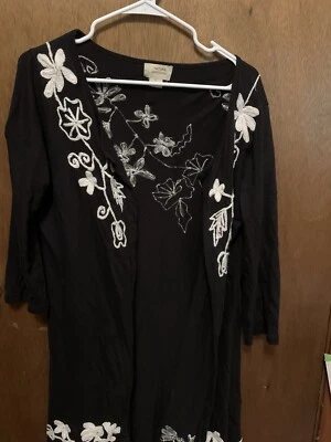 Cárdigan Natural Impressions Talla Grande Largo Frente Abierto Negro Foto 1 de 2