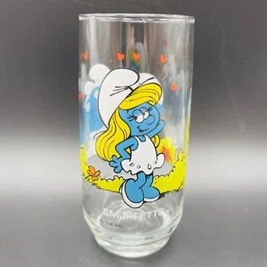 VINTAGE 1982 HARDEES THE SMURFS SMURFETTE GLASS BY PEYO-CARTOON-FANTASY-BLUE - Picture 1 of 7
