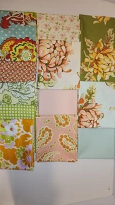 12 Heather Bailey Fabric Freshcut Chrysanthum Peach Sew Quilt OOP FAT QUARTERs - Picture 1 of 9