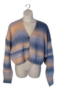 Cotone:On 20/22 2X Maglione Cardigan Blu Rosa Fuzzy Cropped - Foto 1 di 3
