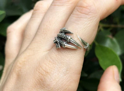 Dragon Claw Ring Solid 925 Sterling Silver Spiky Ring Dragons Claws Spike biker - Image 1 of 4