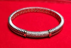 ❤️Ralph Lauren 925 & 14K Gold Echt Diamant Gerippt Armreif Armband 6,75"❤️ - Bild 1 von 18