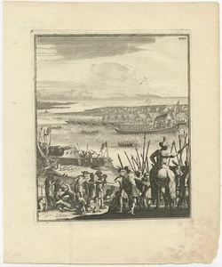 Stampa antica dell'incontro vicino a Baliapal di Schouten (1775) - Foto 1 di 1
