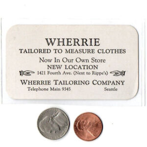 WHERRIE TAILORING COMPANY • BUSINESS CARD & 1934 POCKET CALENDAR • SEATTLE 1934