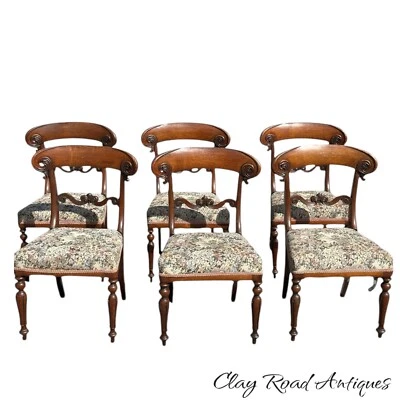 Juego 6 sillas antiguas regencia clásicas talladas caoba c1830 inglés victoriano Foto 1 de 4