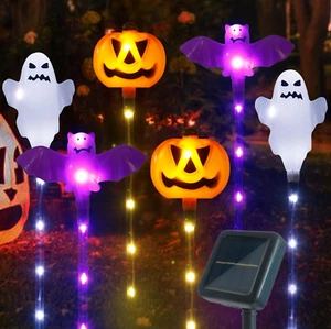 Halloween Decorations Outdoor Solar Pumpkin Bat Ghost Garden Stake Lights, 6-Pac - Picture 1 of 12