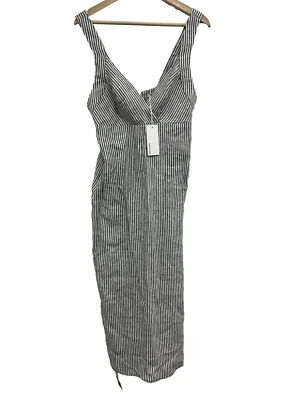Reformation NEW Allira Linen Midi Dress Vineyard Striped Size 6 A000398 - Image 1 of 4