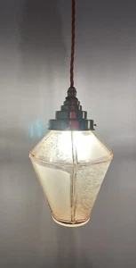 Vintage Milchglas und Säure geätztes Glas Pendelleuchte Deckenleuchte - Bild 1 von 13