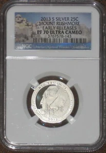 2013 S Silver Proof Mount Rushmore Quarter NGC Grade PF70 UCAM Early releases - Picture 1 of 3