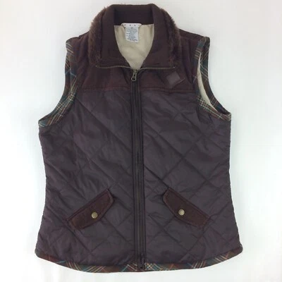 CAbi Mujer M Cremallera Cuello Frontal Marrón Acolchado Chaleco Bolsillos Pana Borde a Cuadros Foto 1 de 4