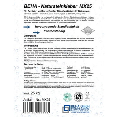 Mörtel Natursteinkleber Dünnbettmörtel für Marmor Granit Naturstein 25 kg, MX25 - Bild 1 von 2