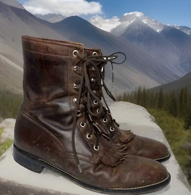 Tony Lama Talla 10 B Cuero Lacer Roper Botas Kilty Con Cordones Rústicas Western Rider Foto 1 de 4